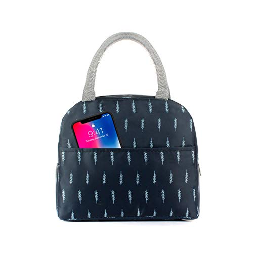 Lunch Bag,Reusable Insulated Lunch Bag Cooler Tote Box with Front Pocket Zipper Closure for Woman Man Work Picnic or Travel Blue White Feather (Style 2)