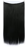 SWACC Straight/Curly Halo Wire Hidden Hairpiece Flip Synthetic Hair Extensions NO Clip Ins 80G (22-Inch Straight, 1B-Off Black)
