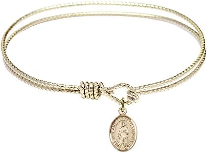 St. Catherine of Alexandria-7 1/4 inch Oval Eye Hook Bangle Bracelet with a St. Catherine of Alexandria charm.-Saint Catherine of Alexandria is the patron saint of Librarians/Lawyers.-Librarians/Lawyers