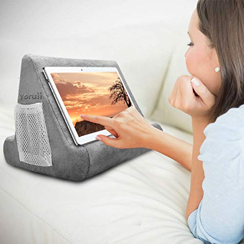 Soft Pad Pillow Stand Holder Tablet Mobile Phone Pillow Lap Stand Multi-Angle Reading Support Pillow Stand Suitable for Tablet Computer Ereader Smart Phone and Books (Grey)