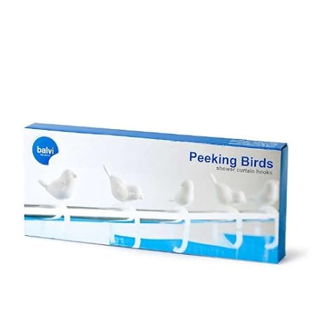 Balvi Peeking Birds Shower Curtain Hooks For Track Rail In White