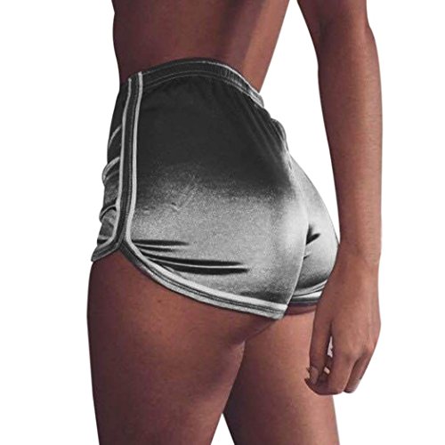 Women Summer Sports Shorts Daoroka Sexy High Waist Elastic Yoga Running Casual New Fashion Pocket Hot Pants (M, Silver)