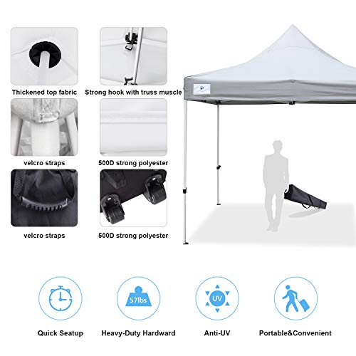 ALLINBOOST 10x10 Pop Up Outdoor Canopy Tent, Beach Canopy Sun Shelter, Commercial Instant Grill Gazebo with Wheeled Carry Bag for Food Vendors, Farmers Market and Backyard Events (Grey)