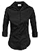 NE PEOPLE Button Down Shirt - Women's 3/4 Sleeve Roll Up Stretch Collar Office Work Formal Casual Basic Blouse Top NEWT01 Black XS