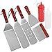 POLIGO 7pcs Restaurant Grade Griddle Accessories Kit - Stainless Steel Griddle Tool Set with Wooden Handle - Great for Flat Top Cooking Camping Tailgating Grill - Gifts Set for Christmas Birthday Men