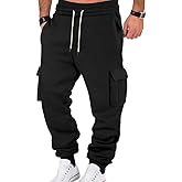TRFIC Mens Fleece Cargo Sweatpants Heavyweight Elastic Waist Pants with Pockets Baggy Drawstring Jogger Pants