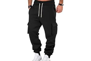 TRFIC Mens Fleece Cargo Sweatpants Heavyweight Elastic Waist Pants with Pockets Baggy Drawstring Jogger Pants