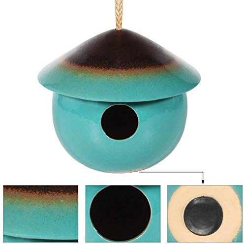 Tenforie Ceramic Birdhouses Bird Hut Hanging Hummingbird Nest for Outdoor -Green