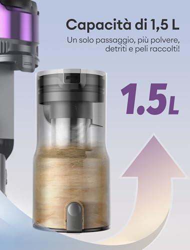 U20 Aspirapolvere Senza Fili, 55KPA Autoportante Scopa Elettrica Senza Fili, Spazzola Aggiornata Anti-Grovigli, Aspirapolvere Potente da 60 Minuti,Potente per Pavimenti/Tappeti/Pelo di Animali