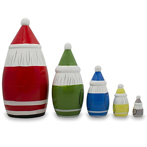 5.5" Set of 5 Multicolor Santa with Christmas Gifts Wooden Nesting Dolls