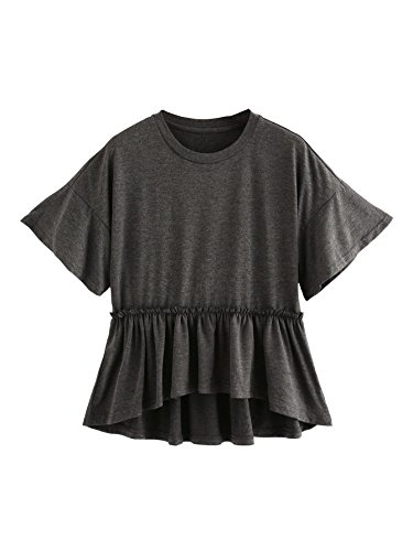 Romwe women s loose ruffle hem short sleeve high low pe…