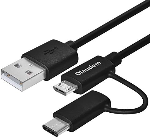 Olaudem 2-in-1 USB 2.0 to Micro USB Cable with Micro-USB to USB-C Adapter for Android Devices including Samsung Galaxy S8,S7,S6 Edge, Lumia 950/950XL, LG, HTC, Nokia and More, 3.3ft, Black