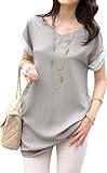 V28® Women's Short Sleeve Semi Sheer Loose V Neck Shirt with Batwing Tunic Top