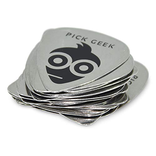 Pick Geek Steel Guitar Picks - 24 Premium Quality Steel Guitar Picks (Plectrums) for your Electric, Acoustic, or Bass Guitar - Gifted in a Unique Pick Bag - Includes FREE Pick Geek Wedgie Pick Holder