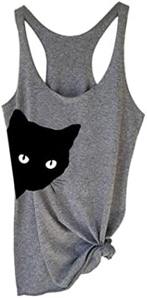 Spbamboo 2018 Women Cat Print Casual Tank Top Blouse Sleeveless O Neck T-Shirt