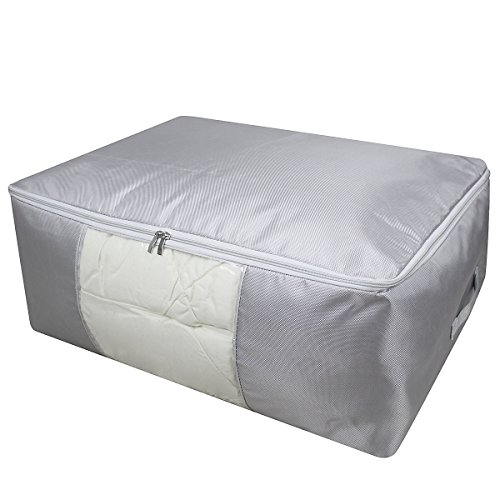 AMJ 68X50X27cm, Jumbo Clothing Storage Bags, View Window Bag, Comforters,Pillows, Blankets Storage Box for Shelf, Attic,Closet Organization, Light Gray, Set of 2