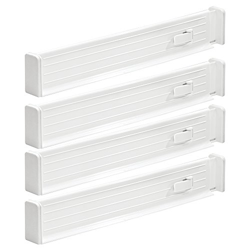 mDesign Adjustable, Expandable Drawer Organizer/Divider - Foam Ends, Strong Secure Hold, Locks in Place - for Bedroom, Bathroom, Closet, Office, Kitchen Drawer Storage - 2.5" - Pack of 4, White
