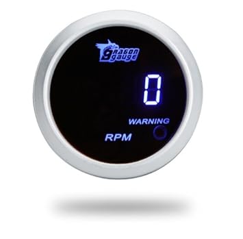 KKmoon digitaler Tachometer für Auto 52 mm 2 Zoll LCD, Drehzahl 0 - 9999, mit Warnlicht silber
