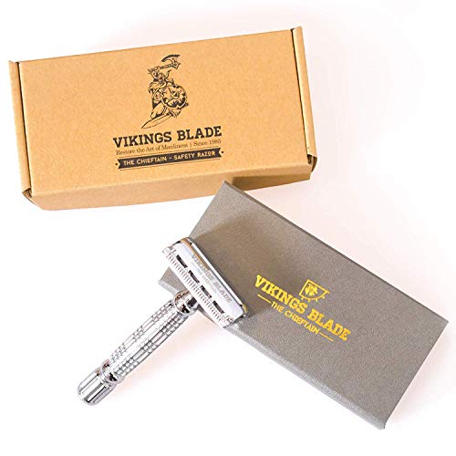 Double Edge Safety Razor by VIKINGS BLADE, Fat & Short Handle, Swedish Steel Blades Pack