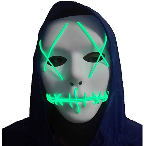 Halloween Mask Cosplay LED Glow Scary EL Wire Light Up Grin Masks for Festival Parties Costume