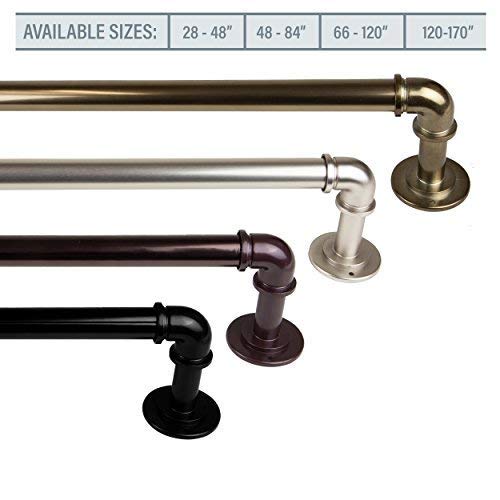 A&F Rod Décor - 1 inch Industrial Pipe Design Blackout Adjustable Curtain Rod 120-170 inch - Black