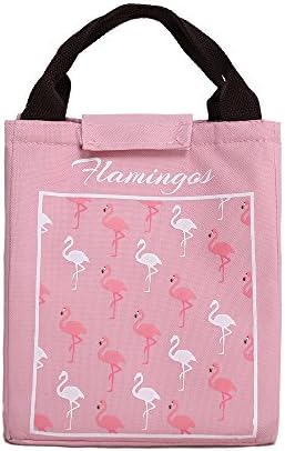 Gabriera Cute Flamingo Tote Lunch Bag Reusable Bento Bag Insulated Cooler Lunch Bag with Velcro Closure for Picnic Work School