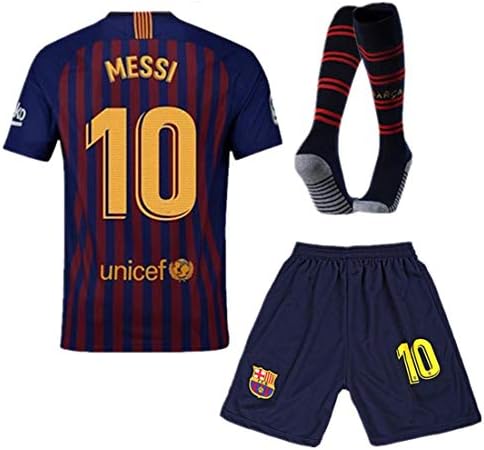 Barcelona #10 Messi Home Kids and Youth Soccer Jersey & Shorts & Socks Color Blue/Red