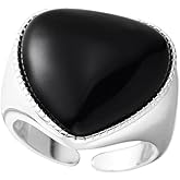 Black Onyx Stone Heart Statement Ring for Women Love Hearted Expandable Adjustable Open Finger Rings Promise Eternity Wedding Engagement Bands Stacking Fashion Jewelry for Lover Her