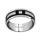FlameReflection Men Women Titanium Ring Wedding Band Silver Finish Black Plated Round CZ 6/8mm
