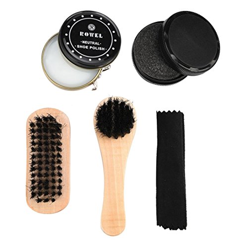 Shoe Care Kit, Brush Cleaner 8-Piece Travel Shoe Shine Brush Kit with Case Shoe Horn, Polish, Brushes, Sponge Cloth (Black)