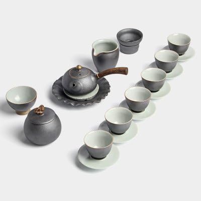 CCWY Ceramic Kung Fu tea package of high-grade black ru-sided coaster King size tea pot Tea Cup,Jingang sand glaze