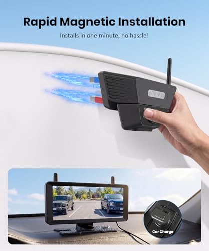 AUTO-VOX Wireless Backup Camera with Smart Detection, Solar Magnetic System: Easy 1-Min Install, 7.2" 1080P Monitor with Dual Split View, Long Range Stable Signal, IR Night Vision for Truck RV Trailer