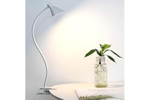 Lzonunl Desk Clip Light,3 Colors 10 Dimmable Brightness Reading Light, Flexible Bedside Lamp, Small Table Clamp Lamp for Office, Bedroom, Bed Headboard, Study(White)