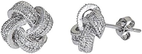 LOVE KNOT STUD EARRINGS SILVER CUBIC ZIRCONIA 10MM