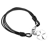 Leather Stainless Steel Lucky Charm 4-Leaf Clover Irish Good Luck Bracelet, Braided Cuff Bangle