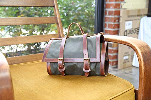 Professional Bartender Bag with Bar Tools Roll Up Bartender Set Leather and Canvas Bar Mixing Kit with Cocktail Equipment Portable Traveling Bartender Starter Kit Rolling Tool Bag - Thumbnail 5