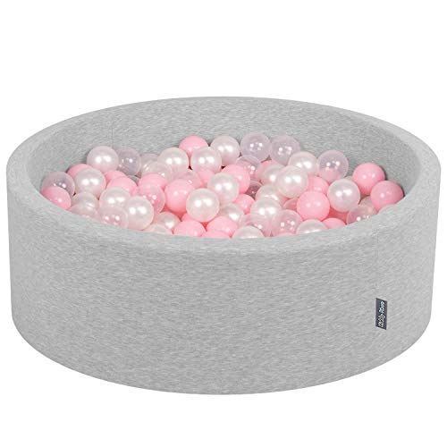 KiddyMoon Foam Ball Pit Round 35x11.8 inch/200 Balls for Kids, Soft Ballpool with Playballs Baby, Light Grey:White/Grey/Mint