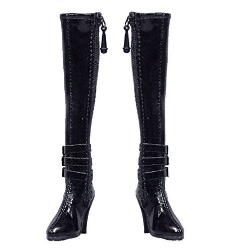 MagiDeal 1:6 Black Zip Up Knee-high Boots Shoes for 12'' Hot Toys Phicen Action Figure