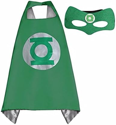 Green Lantern Superhero Satin Cape and Felt Mask Set Double Sided