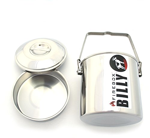 Firebox 1 Quart (5") Billy Can - Locking Bail Handle Bushcraft Camp Pot, SS Clips (Installed)