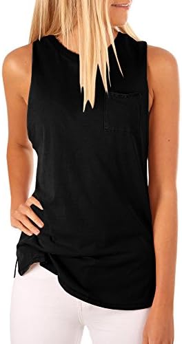 MafulusWomen's High Neck Tank Top Sleeveless Blouse Plain T Shirts Pocket Cami Summer Tops