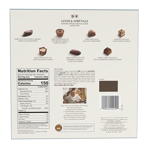 LINDT MINI PRALINES, ASSORTED CHOCOLATE CANDY WITH PREMIUM FILLING, 36 COUNT, 6.2 OZ. GIFT BOX