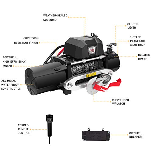ZEAK 12000 lb Electric Truck Winch DC Synthetic Rope, Waterproof Off