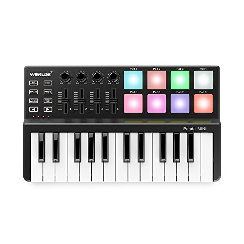 ammoon 25-Key Ultra-Portable USB MIDI Keyboard Controller 8 Colorful Backlit Trigger Pads
