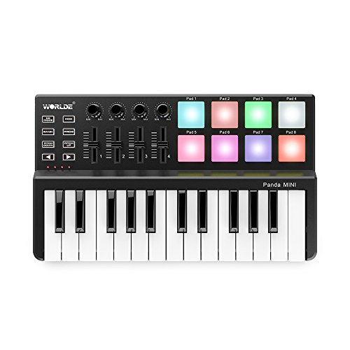 UPC 635946578322, ammoon WORLDE Panda MINI 25-Key Ultra-Portable USB MIDI Keyboard Controller 8 Colorful Backlit Trigger Pads