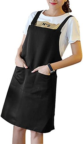 Adjustable Bib Apron with Pocket, Canvas Cooking Kitchen Aprons for Men and Women, Waterproof，Extra Long (BlackC)