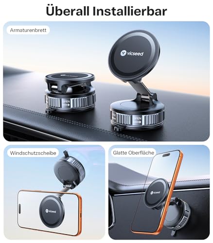 VICSEED Military Mobile Phone Holder Car Magnet for Magsafe Car Mount [36 kg Nano Vacuum Suction Cup & N58 Magnet] 360° Rotatable, Magnetic Car Mobile Phone Holder, Car Holder for All Mobile Phones
