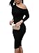 Jeanewpole1 Womens One Off Shoulder Midi Dress Long Sleeve Stretchy Sexy Bodycon Party Pencil Dress
