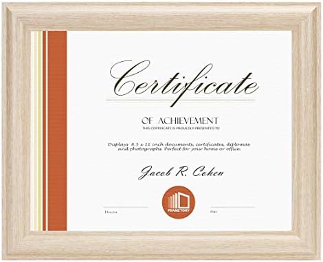 8.5x11 Natural Color Document Frame - Curved Bevel Design – Fits 8.5x11 Certificate or Photos - Real Glass (1 Frame, Natural Design)