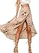 Simplee Apparel Women's Boho Floral Print High Waist Summer Beach Wrap Maxi Skirt Cover Up, Beige, 4/6, Small